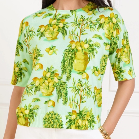 NWT Talbots ELBOW SLEEVE PULLOVER - LEMON TREES Size US 1X - Picture 2 of 5